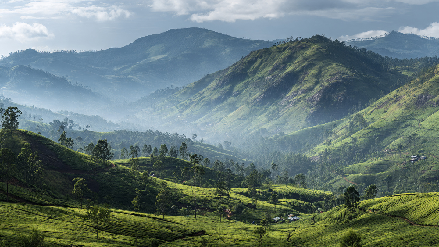 Hill country road surrounded by green landscape in Sri Lanka